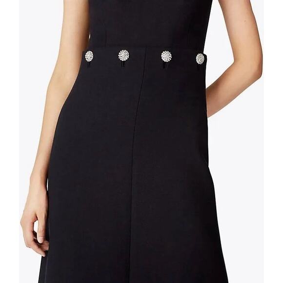 Tory Burch Women’s Black Fremont Midi Rhinestone Buttons Cocktail Dress Size 14 - Picture 2 of 16